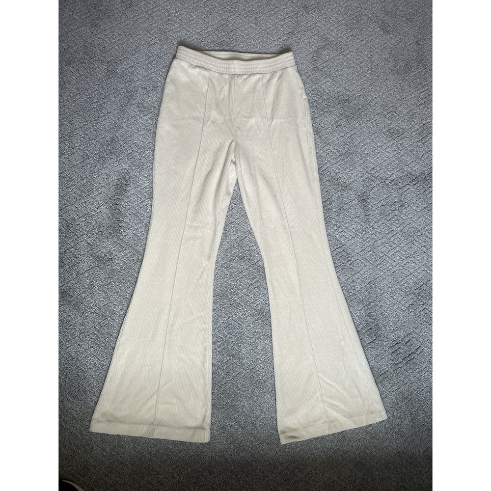 Aerie Women Cream Corduroy Flare Pants High Waisted Ribbed Bell Bottom Small